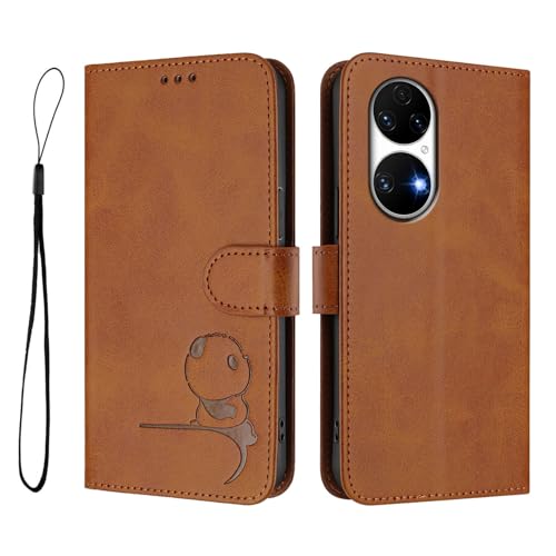 YYKEXING Compatible con Huawei P50 4G, Funda compatible con Huawei P50 4G Wallet Card Slot Movie Viewing Stand Case Cover Brown