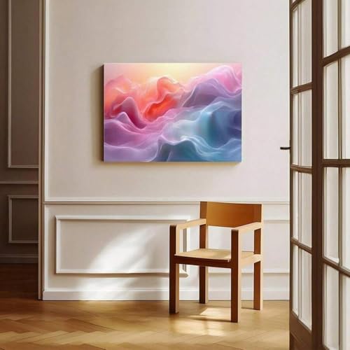 Tableau abstrait pastel grand format avec cadre pour chambre