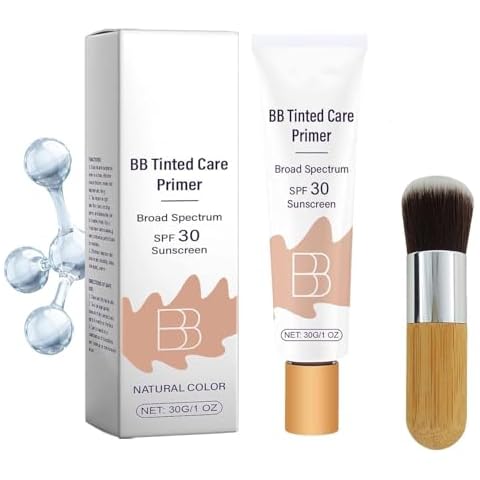 KoovDem BB Blur Tinted Moisturizer SPF 30 - Hydrates & Smooths Your Skin, BB Tinted Care Primer with Brush, Full Coverage Light-Medium Skin Color Hydrating & Smoothing (Natural, 30g) Cover