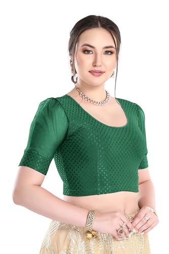 Image of FINESTFIT Stay On Trend Fashion 100% Cotton Readymade Blouses for Women,Round Neckline with Organza Balloon Sleeves.
