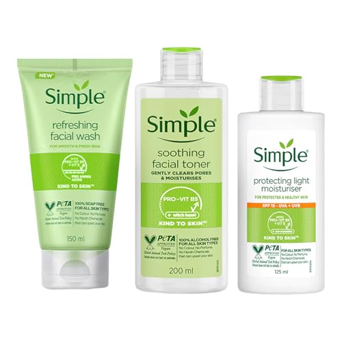 Simple Kind to Skin Facial Wash, Toner & Protecting Light Moistur...