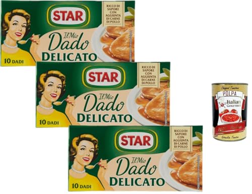 Star Il Mio Dado Delicato - Caldo suave para sopas, salsas y risotto, 3 x 100 g (30 cubos)