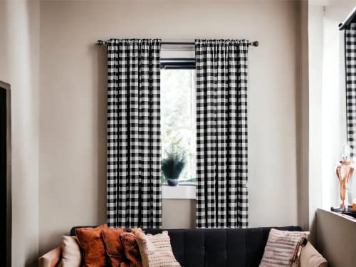 Alpha Living Home Farmhouse Cotton Black And White Buffalo Gingham Check Window Curtains, 50" X 72" 2 Pack Gingham Check Curtain - Black White Bedroom Curtain 72 Inches, Check Tab Top Curtains #TOP9