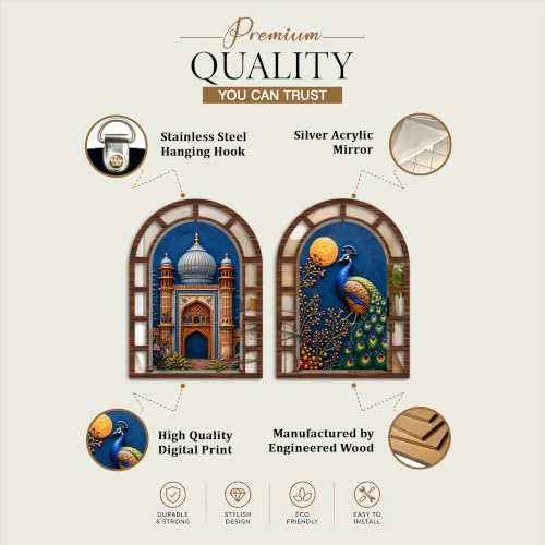 Image of Artvibes Jharokha Mirror Wall Decoration | Wall Hanging for Living Room, Hall, Bedroom, Office, Dining Room & Entrance | Gift (WHJ 12009N), Set of 2