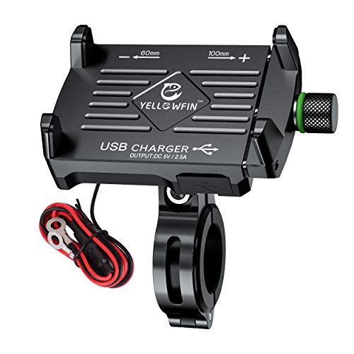YELLOWFIN Claw Grip Aluminium Waterproof Bike | Motorcycle | Scooter Mobile Phone Holder Mount with 2.5A USB Charger & 360° Rotation for Maps and GPS Navigation (M6 Black)
