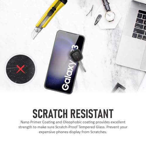 Image of SupCares Tempered Glass for Samsung Galaxy S22 and Galaxy S23 (6.1 Inch) With Installation Kit | Military-Grade Gorilla Screen Protector | Edge to Edge Coverage | Black