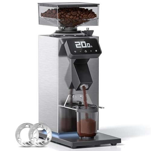 Image of AMZCHEF Commercial Flat Burr Espresso Bean Grinder, Black&Silver | All-Metal Chamber, Anti-Static Tech, Simple to Clean, 90 Precise Settings, Stainless Steel Housing for Rock-solid stability