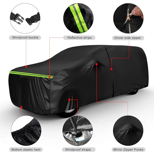 Image of Waterproof Cover for Truck with Rear Topper, Replace for Toyota Tacoma /Ford Ranger /Nissan Frontier 5ft, Heavy Duty Truck Cover with Door Zipper for Snow Rain Dust Protection