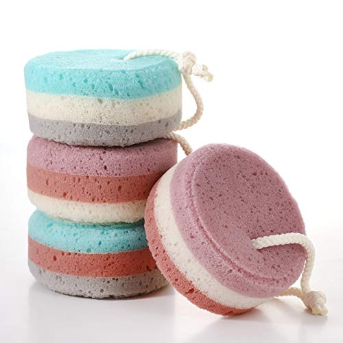 4pcs Soft Bath Sponge, Exfoliating Loofah Sponge, Shower Exfoliator, Pouf Cleaning Loofahs Body Scrubber Sponge for Kids Women Men (4)