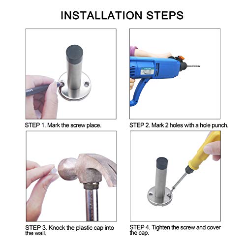 Chrome Door Stopper, Stainless Steel Door Stop Bumper Wall Protector Sound Dampening Sus 304 Stainless Steel Wall Mount, Brushed Finish #TOP2