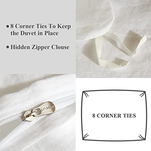 Ivellow White Linen Duvet Cover Queen 100% Pure Washed French Flax Linen Off White Duvet Cover Soft Breathable Moisture Wicking Cooling Linen Bedding Set 3Pcs (1 Linen Queen Duvet Cover 2 Pillowcase) #TOP5