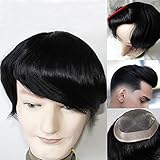 lumeng Mens Toupee Wigs for Men Hairpiece Male Hair Unit Mono Lace with PU Reinforce Around 100% Human Hair Mans Replacement Bolding Man Lace Systems 8x10 Inch 1# Jet Black