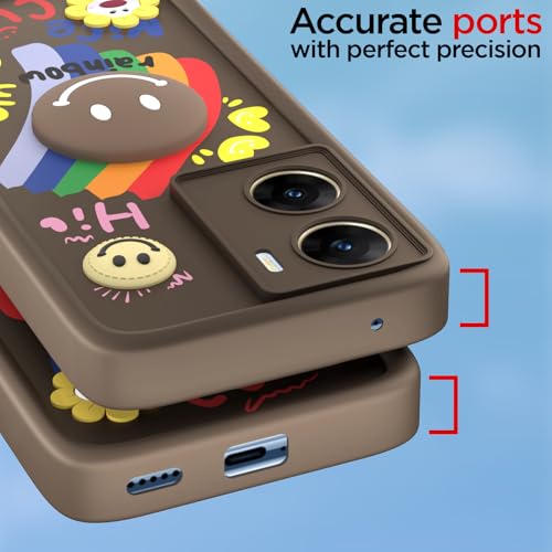 Image of Pikkme Back Cover for Vivo V29e 5G | Soft Silicone| Cute Rainbow Smile & 3D Cartoon Flower Design | Shockproof Raised Camera Protection Bumper Case (Brown)
