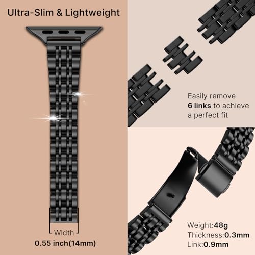Image of Fullmosa Slim Metal Band for Apple Watch 46(S10 /11) 42 44 45 49mm, Black | Steel Replacement Strap for iWatch Ultra 3 /2 /1 SE 3 /2 /1 Series 9 /8 /7 /6 /5 /4 /3 2 /1 Women (NO WATCH)