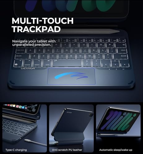 Image of Dexnor for iPad mini 7 (A17 Pro) /Mini 6 Case with Keyboard, Magnetic Floating Cantilever Stand with Trackpad Pencil Holder Backlit Keyboard Case for iPad mini 7th(2024) /6th (2021) Generation, Blue