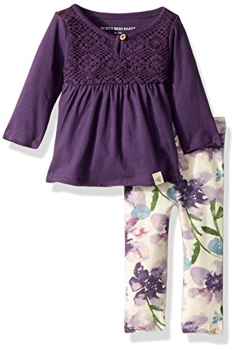 Burt's Bees Baby girls Top and Pant Set, Tunic Leggings Bundle, 100% Organic Cotton T Shirt Set, Aubergine Tee, 12 Months US