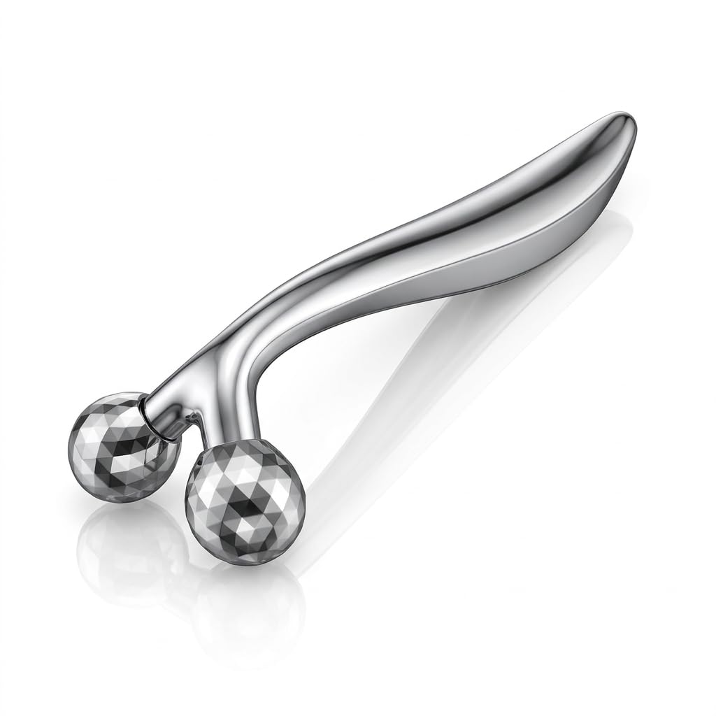 3D Roller Massage Visage, Masseur Visage Manuel ABS Plaqué Platine, Rouleau Visage pour Lifting et Raffermissement, Appareil Massage, Soins Corps et Relaxation, Argent