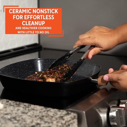 image for IMUSA 11-Inch PFAS Free Ceramic NonStick Grill Pan, Aluminum Griddle P