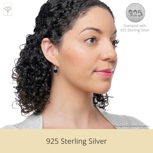 Sterling Silver 10x8mm Emerald-Cut Gemstone Dangle Earrings2