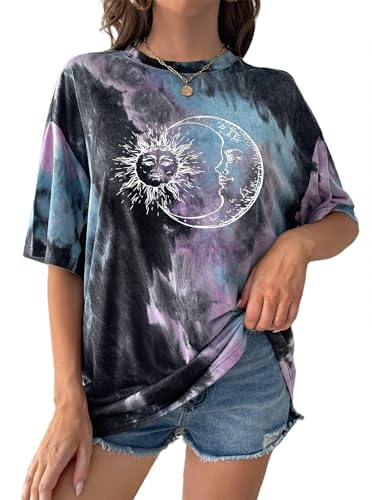 Image of Remidoo Women's Casual Oversized T Shirt Short Sleeve Graphic Tee Letter Tie Dye Shirts