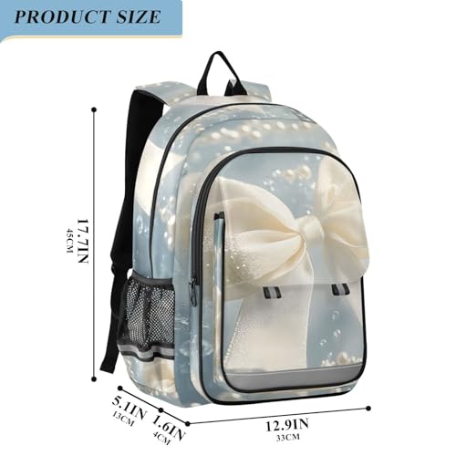 Laptop Backpack Fashion Travel Backpack for Women Men Pure Pearl Bow School Backpack for Teens Boys Girls,Water Resistant & Lightweight2