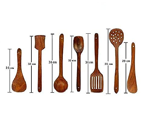 VG Craft Wooden Handmade Kitchen Cooking Spatule Non Stick Serving Set of 7 & Condiments Masala Spoon Ice-Cream Sugar Salt Spoons Small Spoons (10 pcs)
