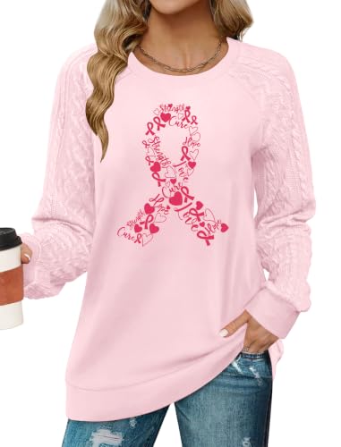 Breast Cancer Shirts for Women Breast Cancer Awareness Long Sleeve Tops