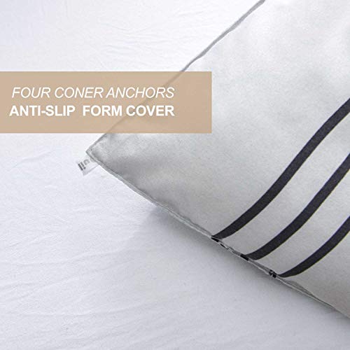 Nanko Comforter Set Queen Size, Boho Grey Gray Black Blue Striped Print Pattern 88 X 90 Inch 3Pc Reversible Comforter Microfiber Duvet Sets Bedding Bohemian Modern Farmhouse Style For Men And Women #TOP4