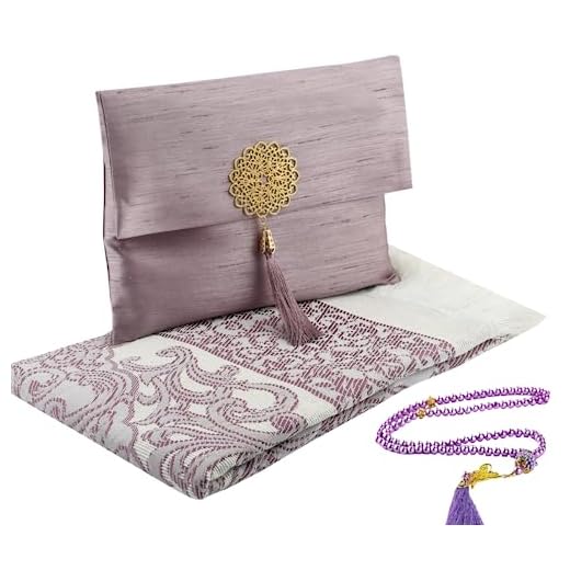 Tapis De Priere Musulman avec Perles De Prière pour Femme Et Homme, Cadeaux Bayram, Ramadan, Islamique, Ensemble De Cadeau Coffret pour Seccade Namaz Islam (Violet)