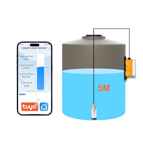 Moray Smart WiFi Water Level Sensor Water Tank Level Monitor Submersible Liquid Level Gauge  Automatic Alarm Indicator for Tuya Mobile APP Smart Home Remote IP67 Waterproof (ME202W 5m)