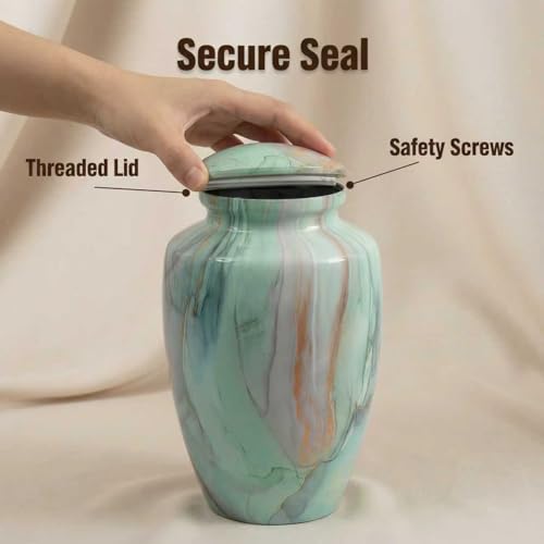 Image of Green Marble Finish Cremation Urn for Ashes Adult Male Female | Large Memorial Urn for Human Ashes Men and Women,Decorative Burial Urn for Dad /Father /Grandpa /Brother /Mom /Mother