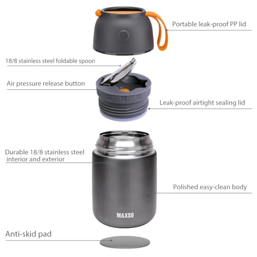 Image of Insulated Thermo Food Jar for Hot & Cold Food for Kids Adult, 17 oz Soup Thermal Hot Food Containers for Lunch, Triple Layer Insulation Stainless Steel Food Jar with Spoon (Grey)