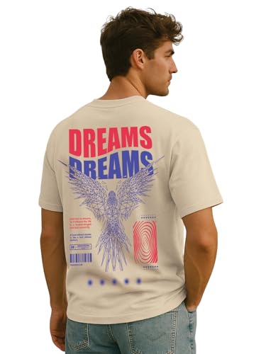 Image of Veirdo Cotton Drop Shoulder Round Neck Oversized Baggy Fit Front & Back Graphic Printed Half Sleeve T-Shirt Men (Available in from S to 2XL)