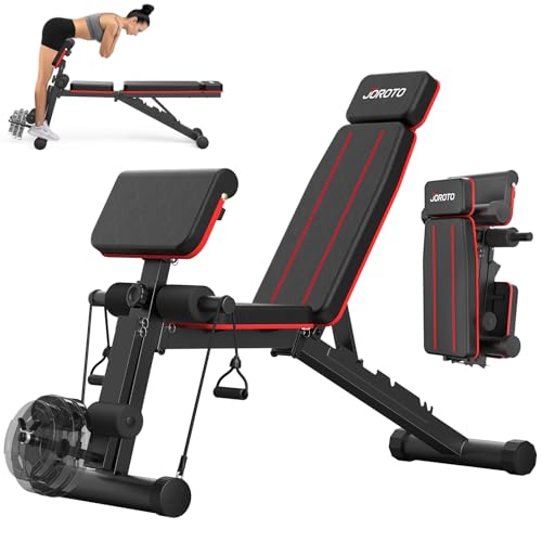 JOROTO Adjustable Weight Bench Foldable Workout Bench with Leg Extension and Preacher Curl Incline...