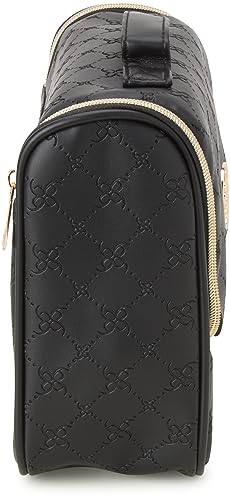 NINE WEST Black Makeup Bag Cosmetics Organizer Travel Essentials Hanging Hook Lattice Pattern Faux Leather Gold Trim4