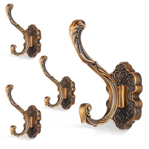 Lyksgir 4 Pcs Vintage Coat Hooks, Antique Robe Hooks Wall