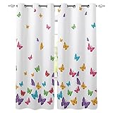 SJSXWQN Gardinen WeißEr Schmetterling Vorhänge mit Ösen Vorhang Blickdicht Thermo Verdunklungsvorhänge Schiebegardinen für Schlafzimmer Wohnzimmer H 220 x B 140 cm 2er Set