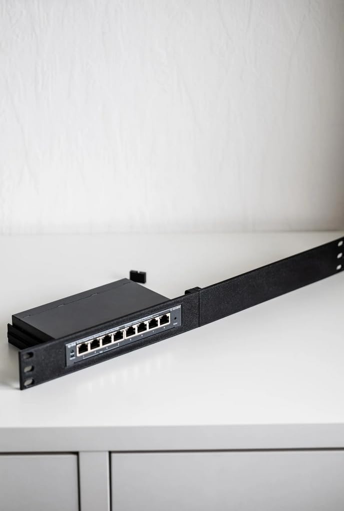 Rack Mount 1HE do TP-Link TL-SG105, SG108, OC200 – 19" uchwyt | druk 3D – akcesoria sieciowe do szaf serwerowych (czarny, TP-Link TL-SG108+zaślepka)