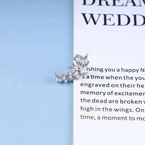 Andelaisi Boho Crystal Pearl Ear Cuff Wrap Earring Silver Rhinestone Butterfly Cartilage Cuff Earrings Vintage Pearl Ear Cuff Climber Earrings Bling Cz Pearl Helix Earrings Non Piercing Earring(Left) #TOP2