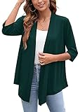 Heymoments Cardigan for Women Dark Green XX-Large Draped Open-Front 3/4 Sleeve Lightweight Casual Soft Drape Summer Fall Winter Kimonos Cardigans