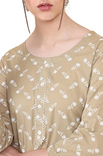 Image of Soch Women Beige Cotton Round Neck Printed Kurta