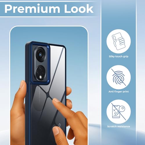 Image of A rtistque Frosted Translucent Back Cover Case for Oppo Reno 8T 5G | Chrome Ring Design | Premium Matte Finish | Shockproof TPU | Slim Protective Design | Oppo Reno 8T Back Cover - Blue