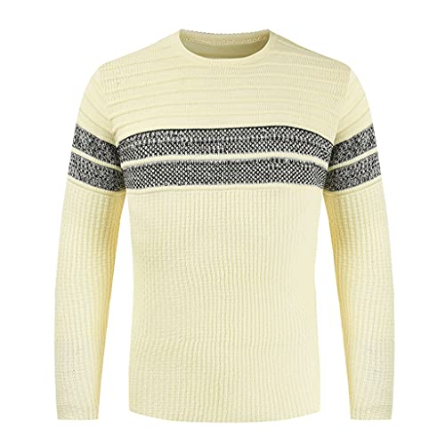 Mens Sweater Autumn Winter Round Neck Pullover Knitted Sweaters Long Sleeve Striped