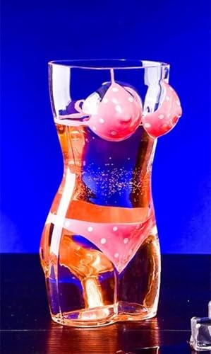 Zxyler 手描き水着(ビキニ)柄女体型グラス 人体グラスデザイン おもしろ食器 ビアグラス/カクテルグラス/ガラスコップ ドリンク容器 トロピカルドリンク・ロングカクテル・ロングドリンク専用 ビールグラス兼用 パーティー・バー・家庭用に最適