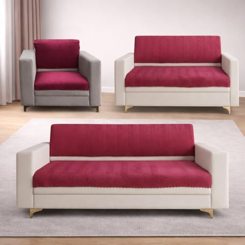 Image of Homerz Premium Velvet Sofa Cover Panel | Soft & Velvety Fabric | Rich Vibrant Colours | Sofa Protector for Living Room (Maroon, 6 (3+2+1) Seater, Seat Cover with Backrest)