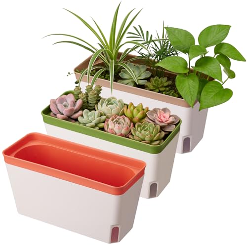 Image of Kryndle Self Watering Plant Pots Indoor, Pack of 3 Windowsill Herb Planter, Modern Plastic Plant Pots for Herbs, with Visual Water Level Window, Suitable for Indoor, Outdoor, Garden and Balcony