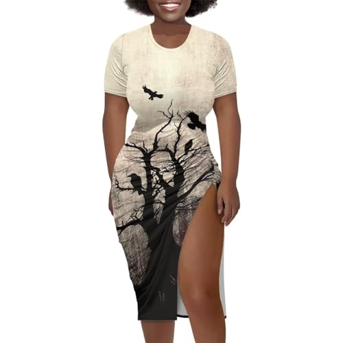 Image of Short Sleeve Dress for Women,Sexy Bodycon Dress,Plus Size Slit Dress,String Design s-4xl