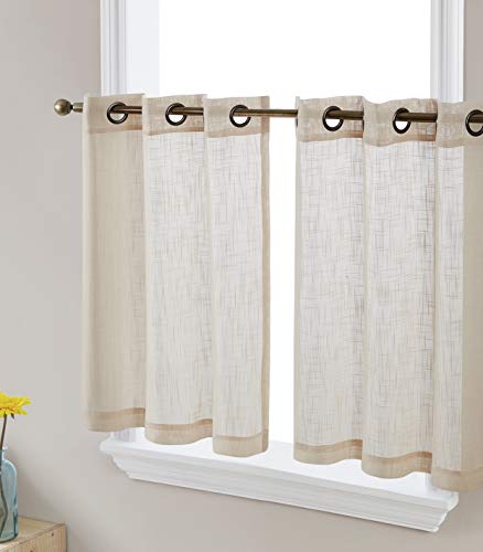 HLC.ME Abbey Faux Linen Textured Semi Sheer Privacy Light Filtering Transparent Grommet Short Thick...