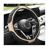 povtii Car Steering Wheel Cover, 15 Inches Non-Slip Leather Car Steering Wheel Protector, Universal Steering Wheel Soft Cover Mats for Car Truck SUV, Interior Car Accessories (Beige)