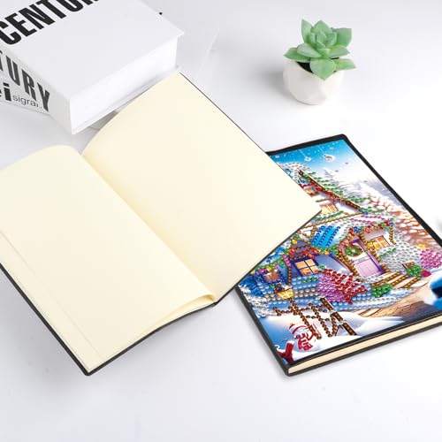 Image of 5D Diamond Painting Notebook, DIY Snowy Christmas House Leather Cover Diary, Special Shaped Diamond Art Sketchbook, 100 Pages /50 Sheets A5 Blank Journal for Writing, Office, Study, 21 x 14.5 cm